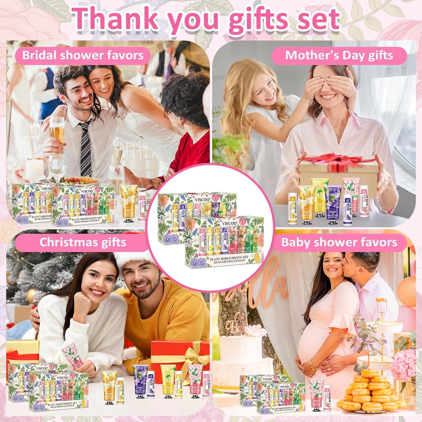 16 Pack / 8 Sets Bulk Lip Balm and Hand Cream Gift Set, Bridal Shower Gifts and Bridal Wedding Favors for Guests, Baby Shower Party Favors for Guests, Thank You Gifts, Birthday Gifts for Women