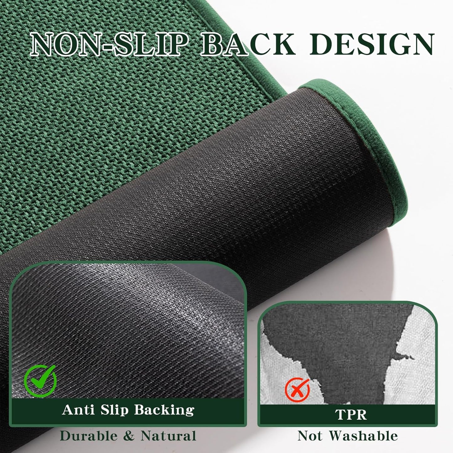 chakme Bathroom Rugs Mat U-Shaped 24x17, Ultra ThinNon Slip Bath Mat Small Quick Dry Absorbent Bath Matfor Bathroom Floor, (Dark Green, U-24"x17")