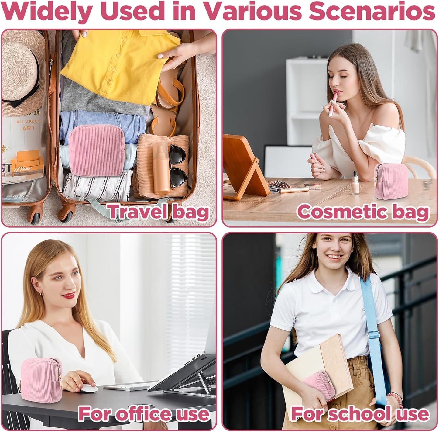 Sanitary Pouch Corduroy Period Pouches for Teen Girls Zipper Portable Period Bag for Teen Girls Cosmetic Bag for Women(Pink)