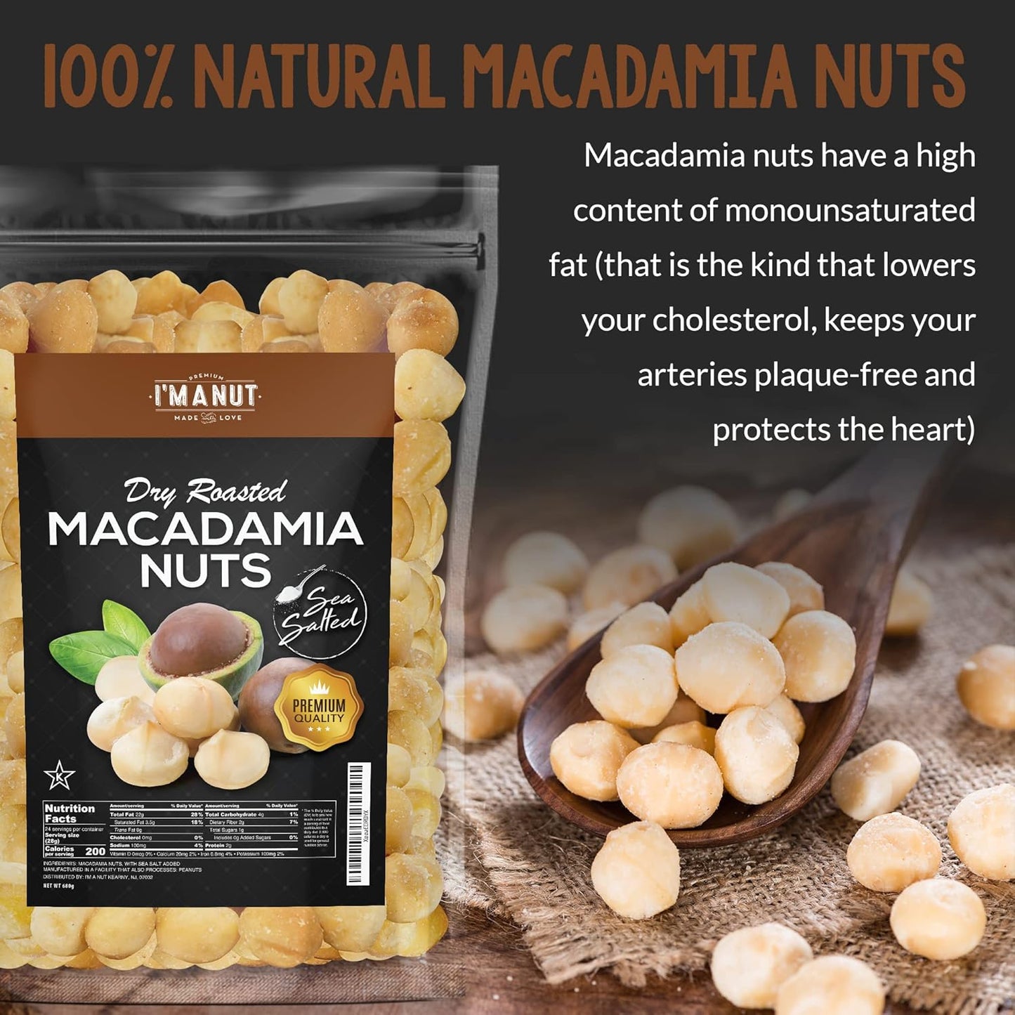 Oven Roasted Macadamia Nuts with Sea Salt 24oz (1.5 lb) Batch Tested Peanut & Gluten Free | No Oil | No PPO | Fancy Whole | Made from Natural Macadamia Nuts