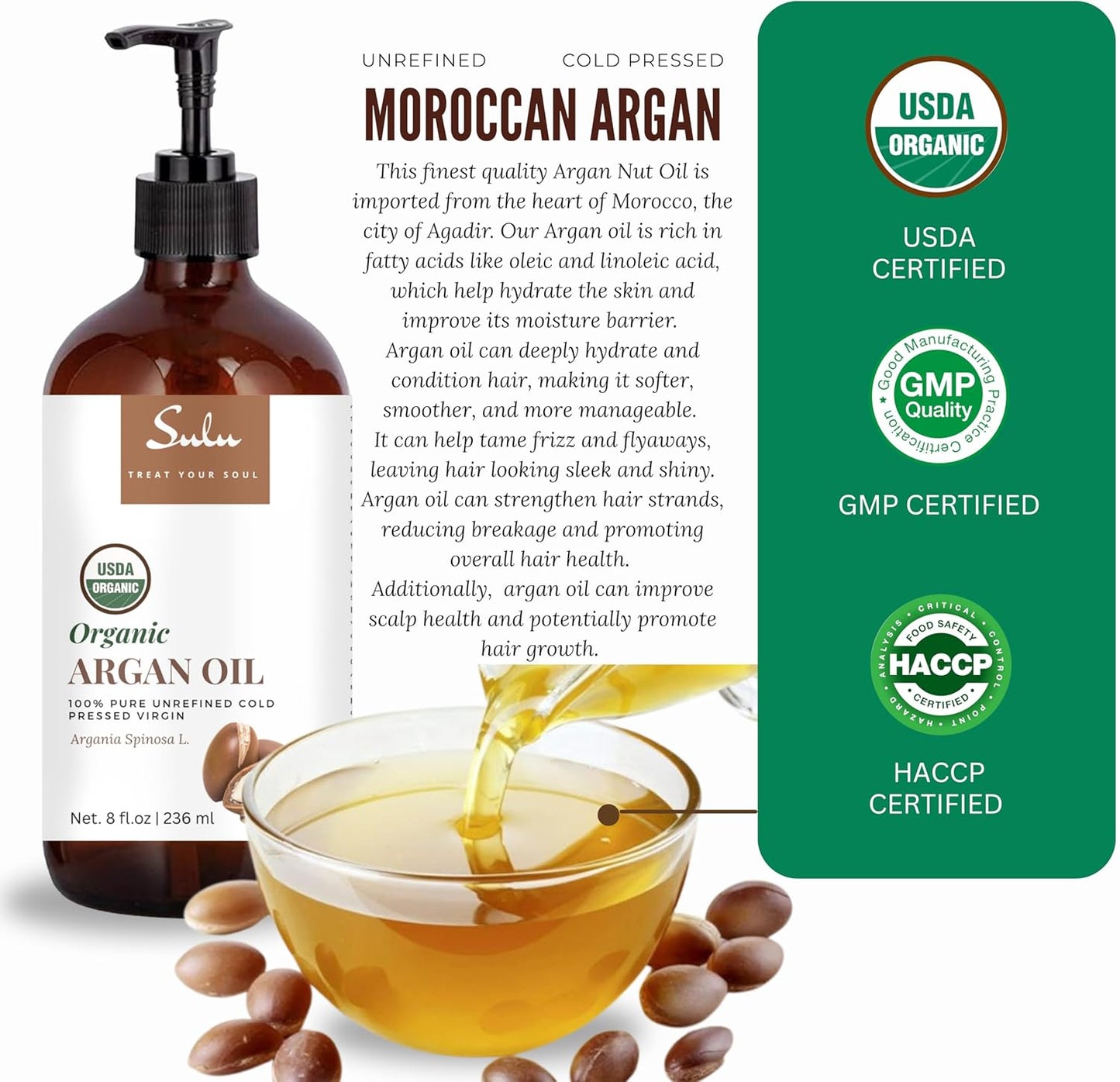 100% Pure Organic Cold Pressed Unrefined Virgin Moroccan Argan Oil (64 fl. oz)
