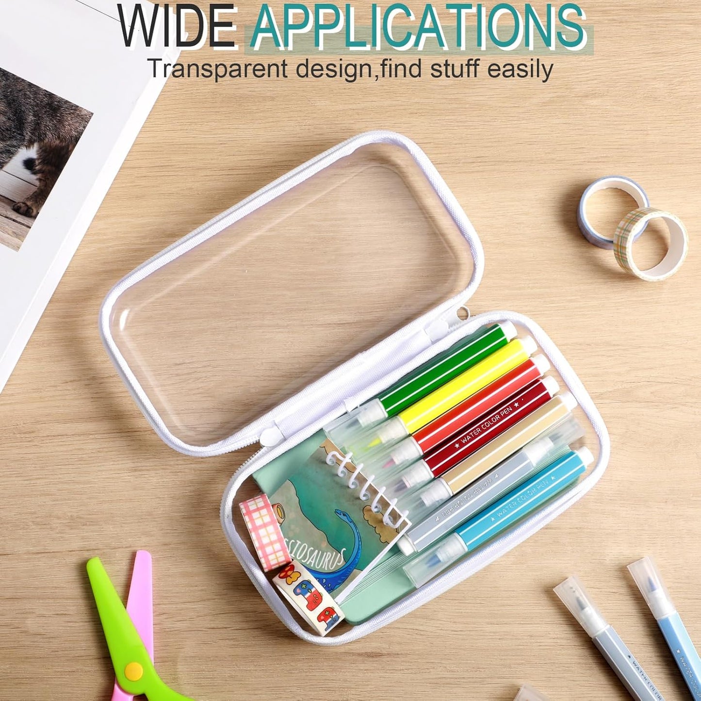 Sanwuta 6 Pcs Clear Hard Zipper Case Pencil Pouches Hard Plastic Zipper Pouches Makeup Bag Transparent Cases for Snacks Plastic Storage Organizer Box for Travel(White,7.48 x 3.94 x 2 Inch)