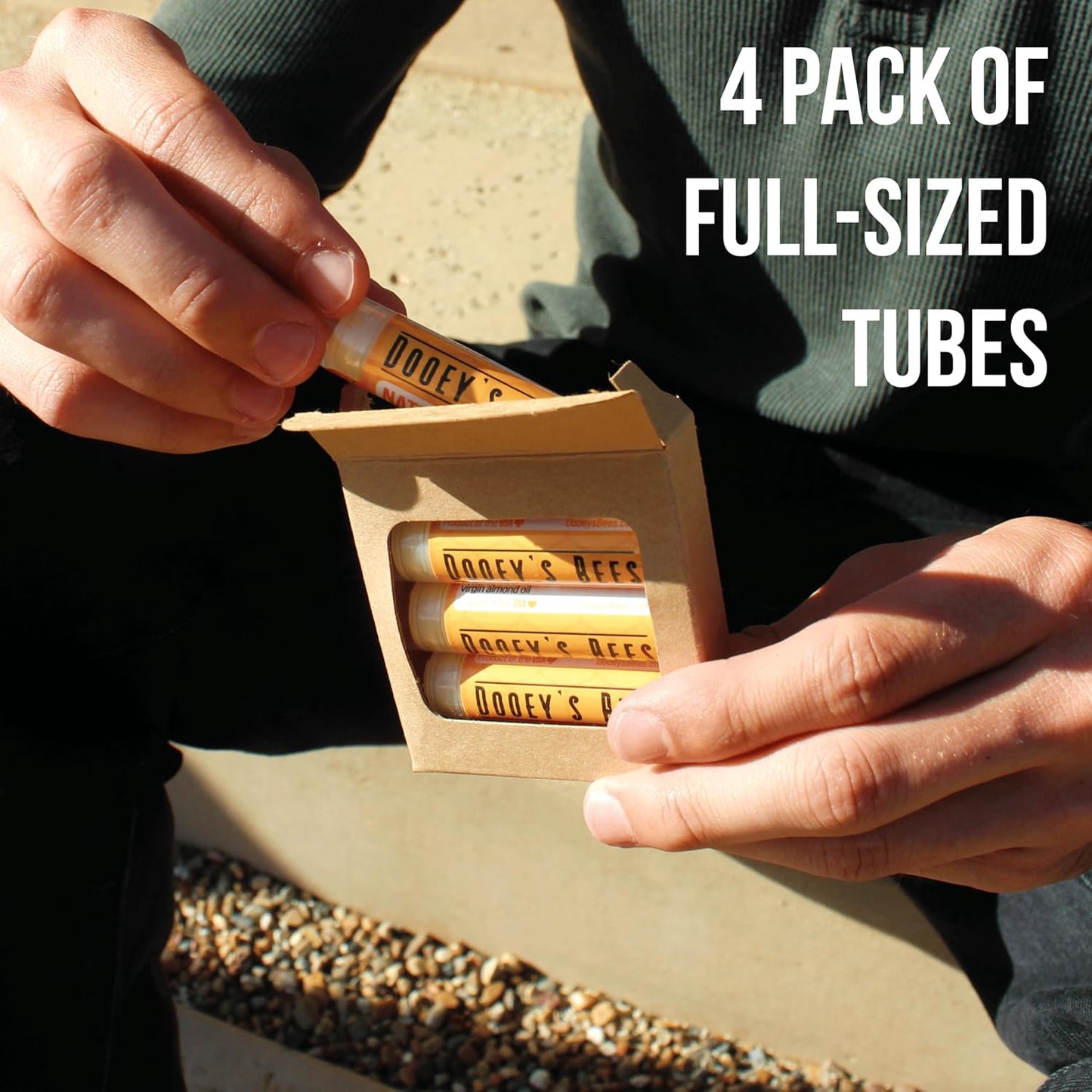 Dooey's Bees All Natural Handmade Beeswax Based 4 Ingredient Lip Balm, Peppermint 4 Count