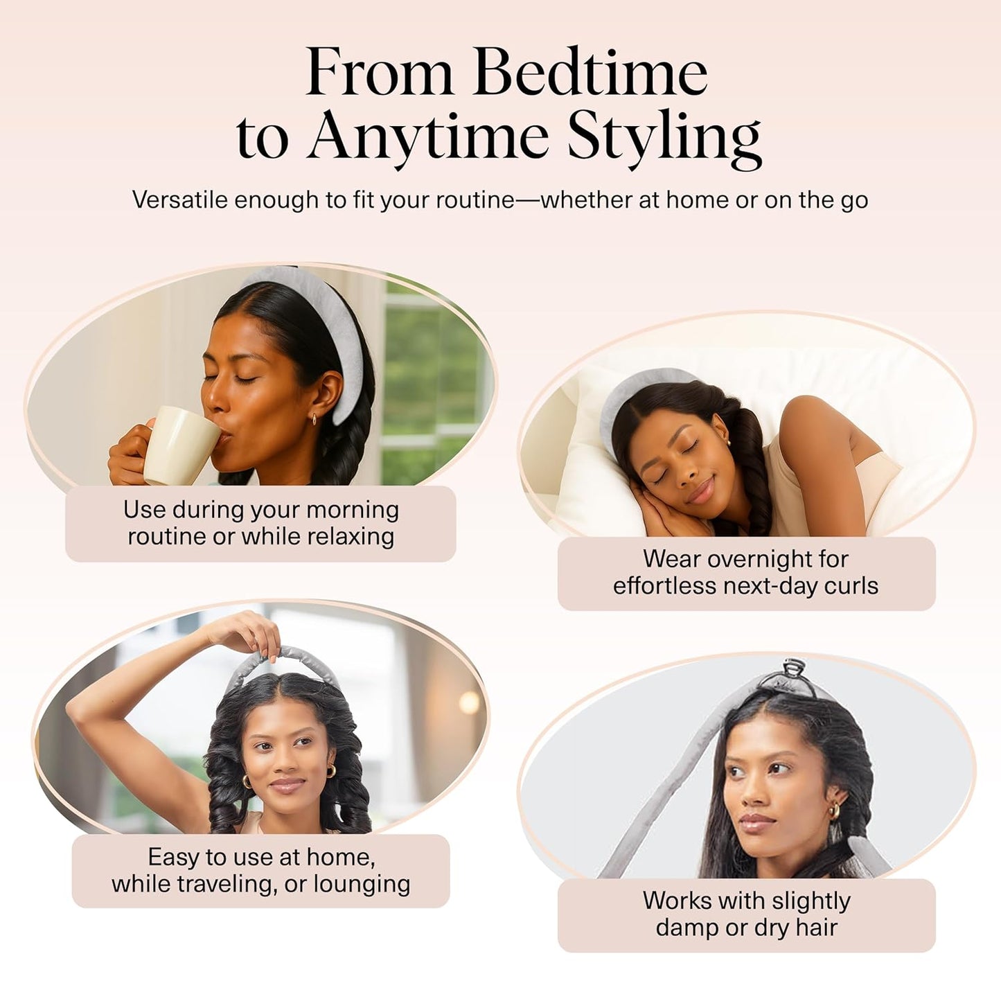 Kitsch Satin Heatless Curling Set – Heatless Hair Curler for Women, Hair Curler to Sleep In - with 2 Satin Scrunchies for Overnight Curls – No Heat Damage Styling with Heatless Curler - Silver