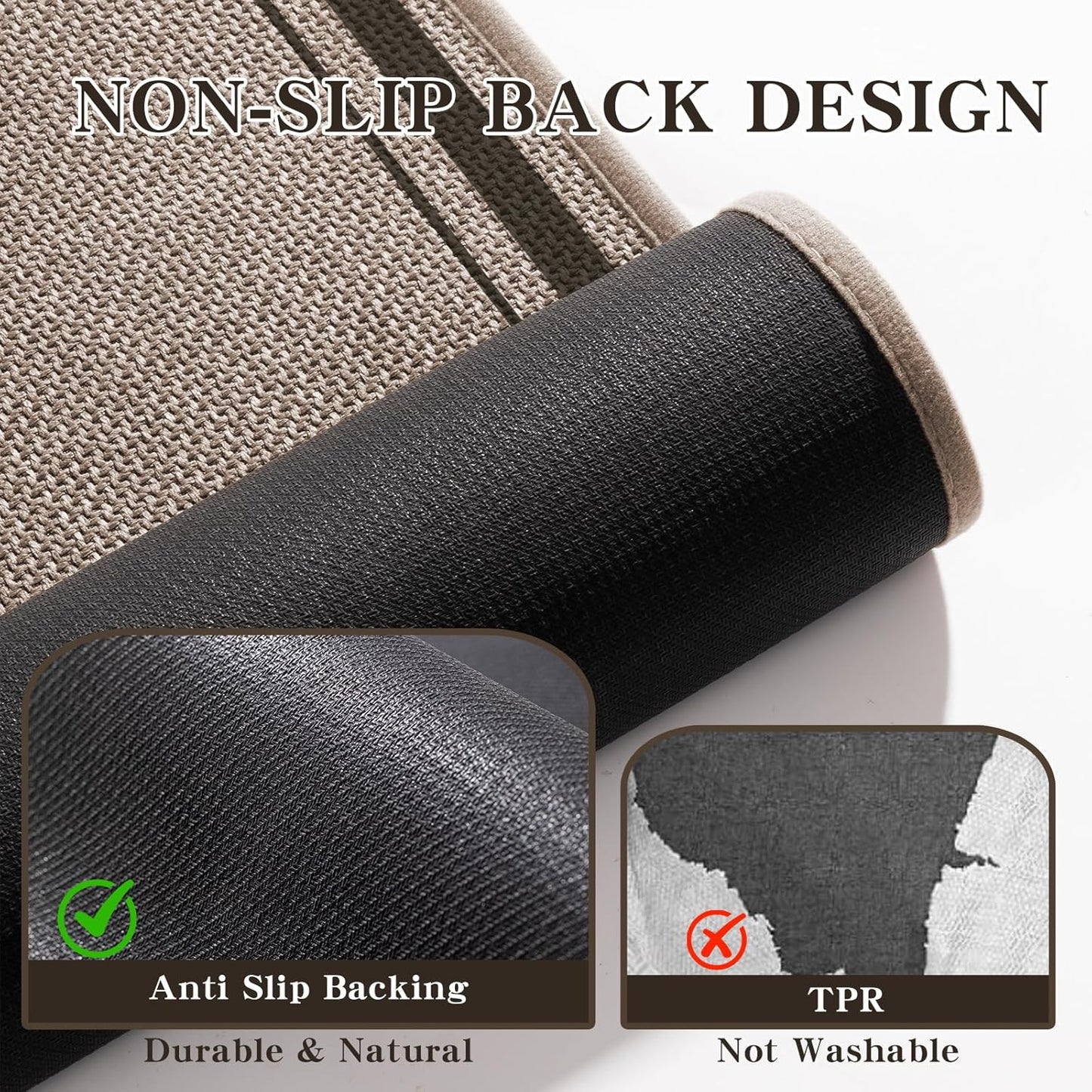 chakme Bathroom Rugs Mat 47x17, Ultra Thin Non Slip Bath Rug Runner Quick Dry Absorbent Bath Mat for Bathroom, (Dark Beige, 47"x17")