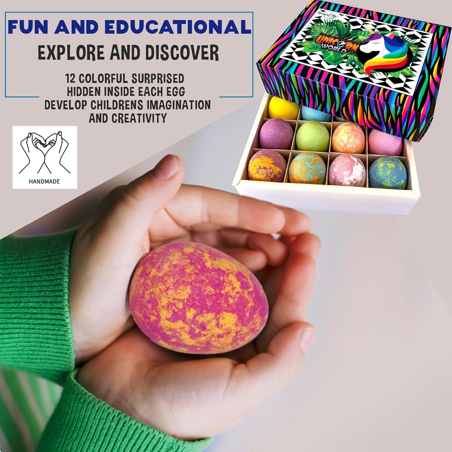 Mineral Me California Unicorn Bath Bombs for Girls with Jewelry Inside - Organic Bath Bombs for Kids with Surprise, Natural, Skin Moisturizing BathBombs, Rainbow Bubble Bath. Birthday Gifts - 12 pk