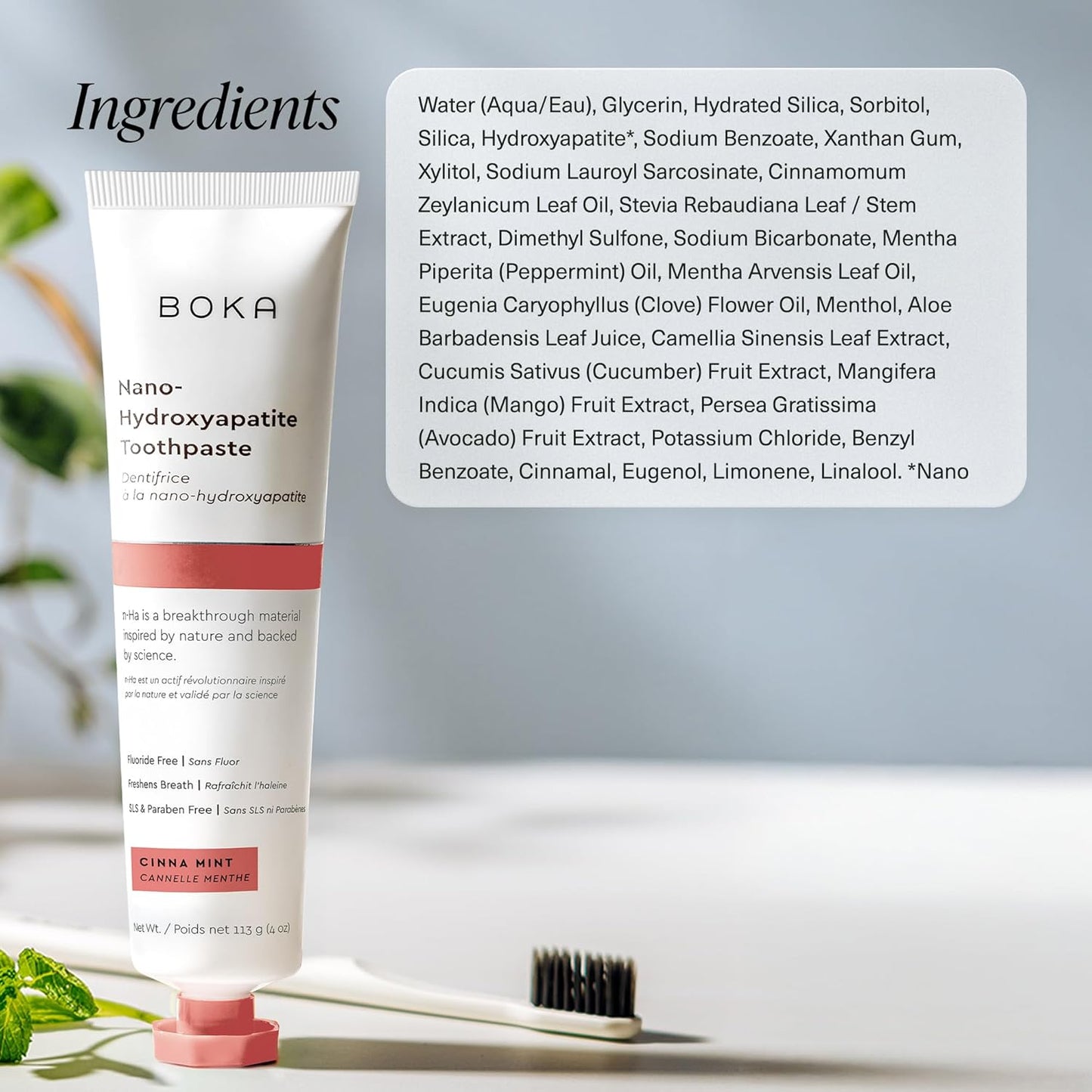 Boka Fluoride Free Toothpaste, Nano Hydroxyapatite Toothpaste, Appropriate for Sensitive Teeth - for Adult, Kids Oral Care - Cinnamon Mint Flavor, 4 Fl Oz 1Pk US Manufactured