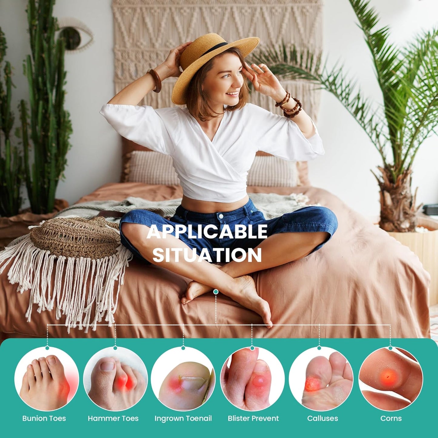 Welnove Toe Caps and Protectors - 16 Pack Aloe Vera Extract Infused Silicone Toe Sleeve - Fabric Toe Covers with Gel Lining - Toe Cushions for Pain Relief, Corns, Blisters & Ingrown Toenails