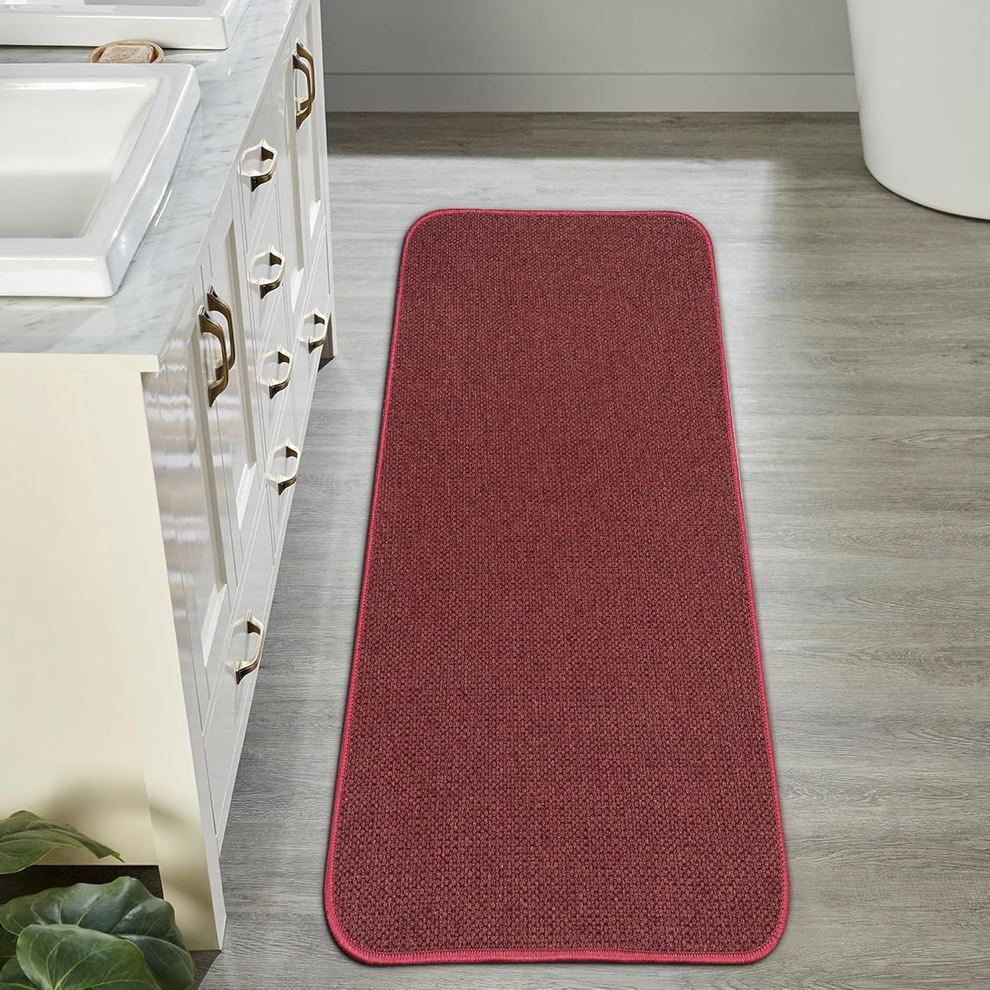 Bath Mat,Ultra Thin Bathroom Runner Rugs,Large Bath Mats for Bathroom,Quick Dry,Non-Slip,Machine Washable,Low Pile,Bath Rug,Shower Outside,Sink,Home Decor Accessories.Red,2'x5'(24x60inch)