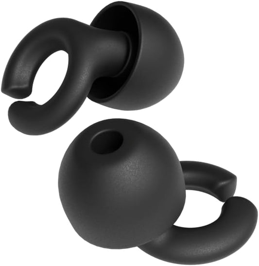 Hush Hoops Ear Plugs, Ultra-Soft Reusable Silicone Plugs with Horseshoe Shape for Comfort, Designed for Sleep and Sound Suppression, 17dB (NRR) Noise Reduction Rating, Black, 1 Pair with Travel Case