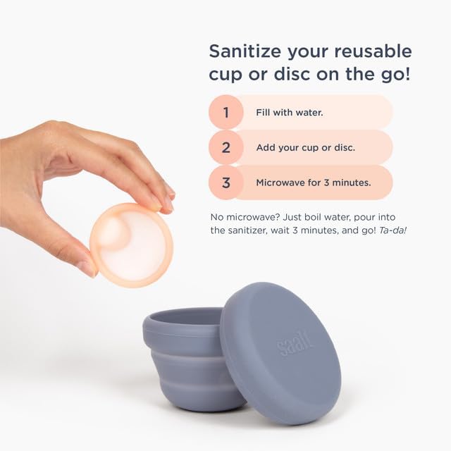 Saalt Compact Sanitizer - Menstrual Disc and Period Cup Cleaner, Microwavable, Reusable Menstrual Disc Sanitizer for Travel or Home, Collapsible, Flat-Fold Design - Sage