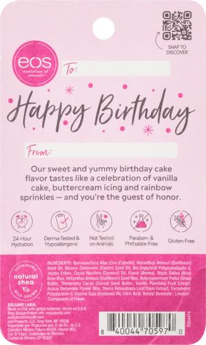 eos Natural Shea Lip Balm- Birthday Cake, All-Day Moisture Lip Care Products, 0.25 oz