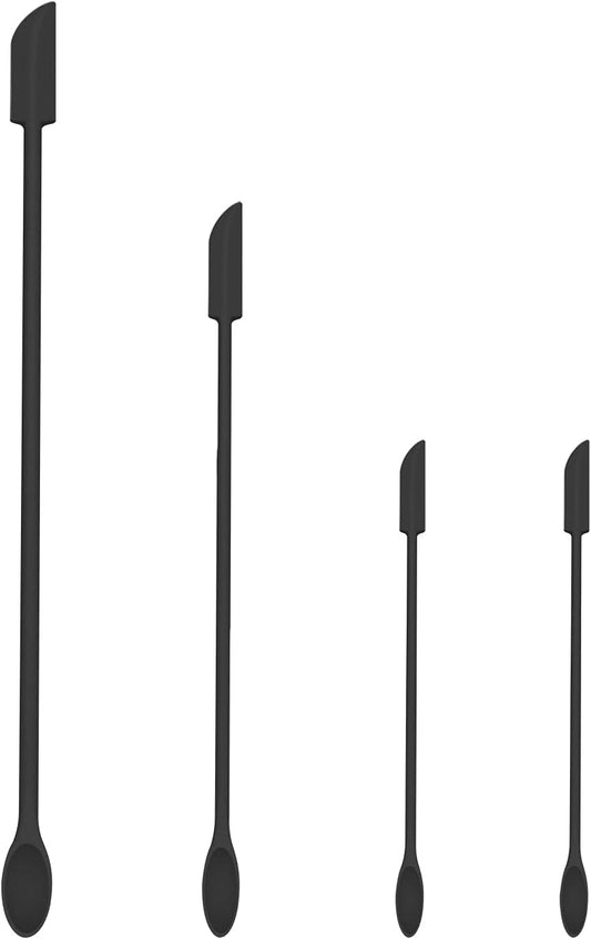Mini Spatula Silicone Spatula Set - 4pcs Small Makeup Scrapers for Cosmetics, Reusable Beauty Tiny Tools, Thin Jar Scraper, Get the Last of the Makeup Out of the Bottle(Black)