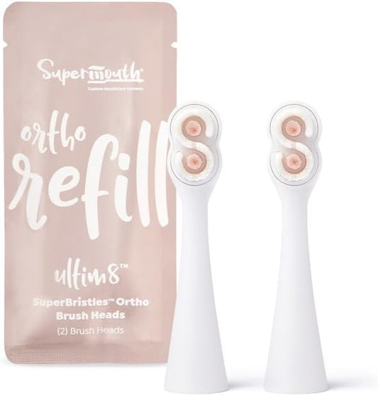 SuperMouth® SuperBristles® Ortho Replacement Brush Heads for Ultim8 SmartBrush – Ultra-Soft Bristles Clean 60X Better Around Braces, Advanced Sonic Cleaning, Dual Modes, 3 Color Options