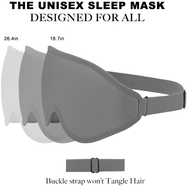 3D Contoured Sleep Eye mask Side Sleeper Men Women Zero Eye Pressure high Density Memory Foam Soft Breathable Light Blocking Night Blindfold Travel Yoga Napping Gray