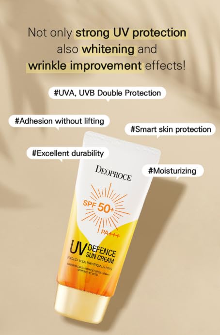 DEOPROCE UV DEFENCE SUN PROTECTOR SPF50+ PA+++ | 3-in-1 Sunscreen, Makeup Base & Tone Corrector | Lightweight, Non-Greasy Formula (70g / 2.47oz)