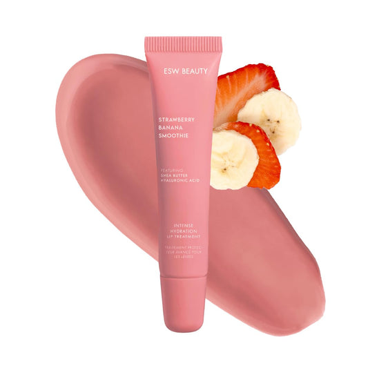 ESW Beauty Strawberry Banana Smoothie Lip Treatment - Soft Pink Nude Tint with Shea Butter, Hyaluronic Acid, Strawberry & Banana for Intense Hydration & Dryness Prevention