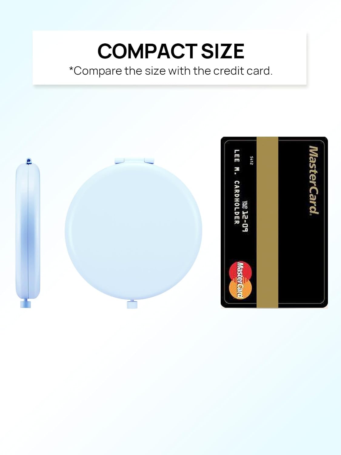 Compact Mirror for Purse, Double-Sided 1X/2X Magnifying Metal Pocket Makeup Mirrors(Round, Light Blue)