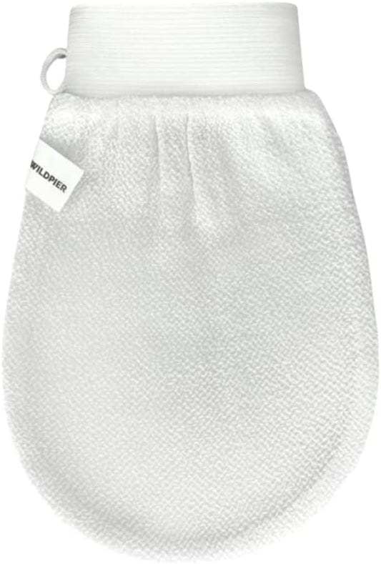 Wildpier Beauty Exfoliating Glove Mitt Body Scrub for Bath Shower Spa Hand Exfoliator Gloves, Dead Skin Cell Remover, Plant Based Deep Exfoliation Scrubber, White