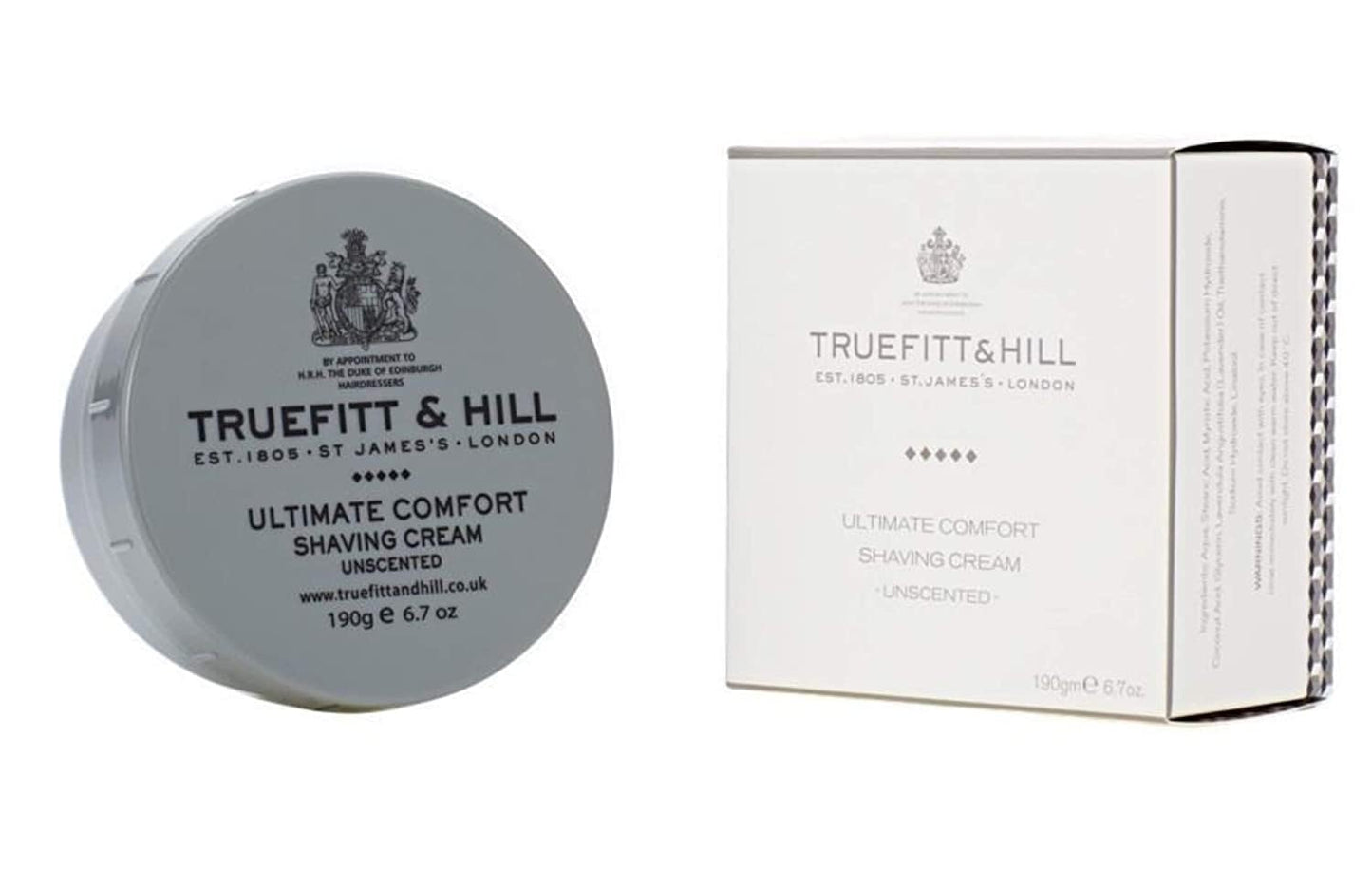 Truefitt & Hill Shaving Cream Bowl - Ultimate Comfort - Premium Glycerin-Based Lather, Smooth Glide, and Hydration for a Luxurious Shave, No Added Fragrance - 6.7 oz.