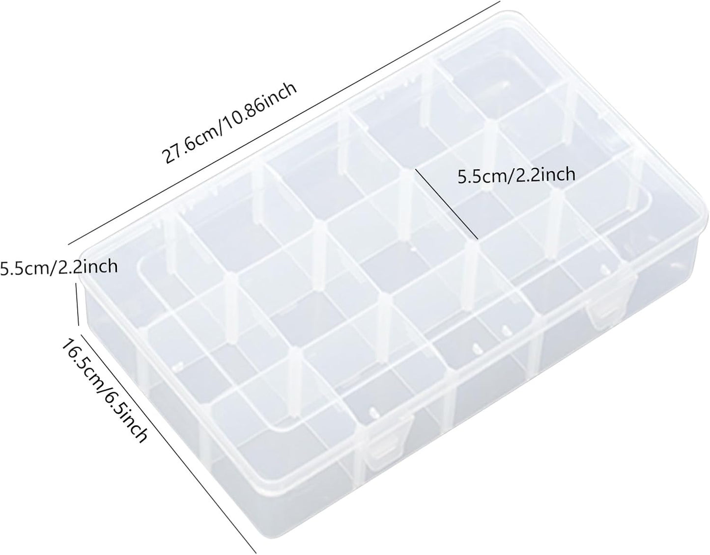 15 Large Grids Plastic Organizer Box with Adjustable Dividers,divided storage containers,jewelry organizer,Clear Storage Box for Jewelry,Art DIY Crafts,Washi Tapes,Beads and Small Parts