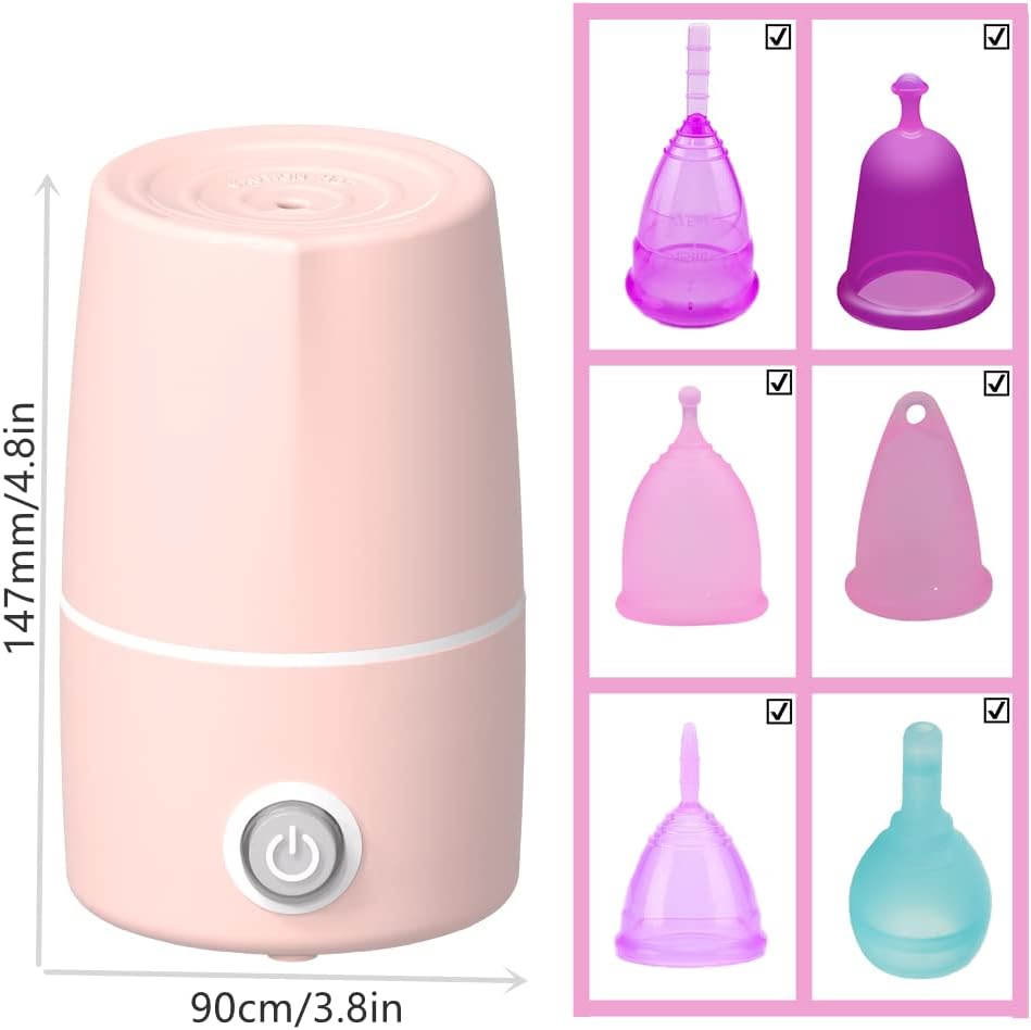 Menstrual Cup Sterilizer Period Cup Steamer Cleaner Machine High Temperature Wash Your Cup 99.9% Dirty 8 Minutes - Feminine Hygiene - Leak-Free (Pink Color)