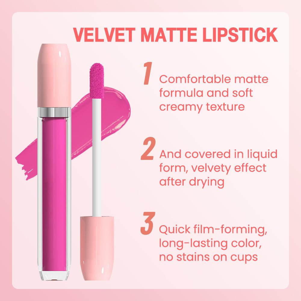 BINGBRUSH Super Matte Longwear No-Budge Stay On Smudge Proof Liquid Lipstick Long Lasting Makeup for Women,Highly Pigmented Color and Instant Shine, Cheeky