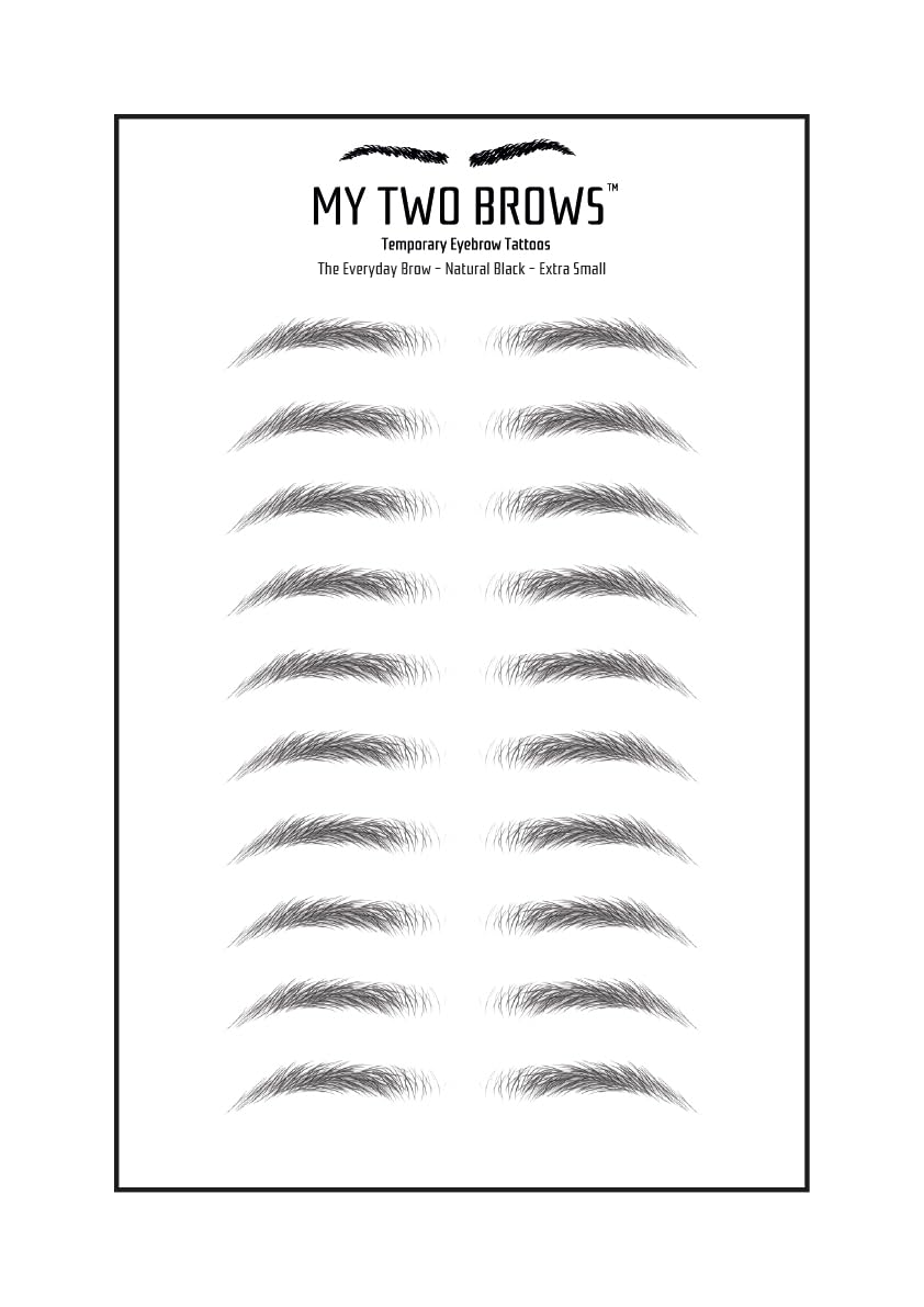 (10 pairs) Natural Black Temporary Eyebrow Tattoo - Extra Small Size - Waterproof & Smudgeproof - Everyday Brow Style Eyebrow Stickers - Sheet Lasts up to 30 Days - Won't Work on Existing Brows