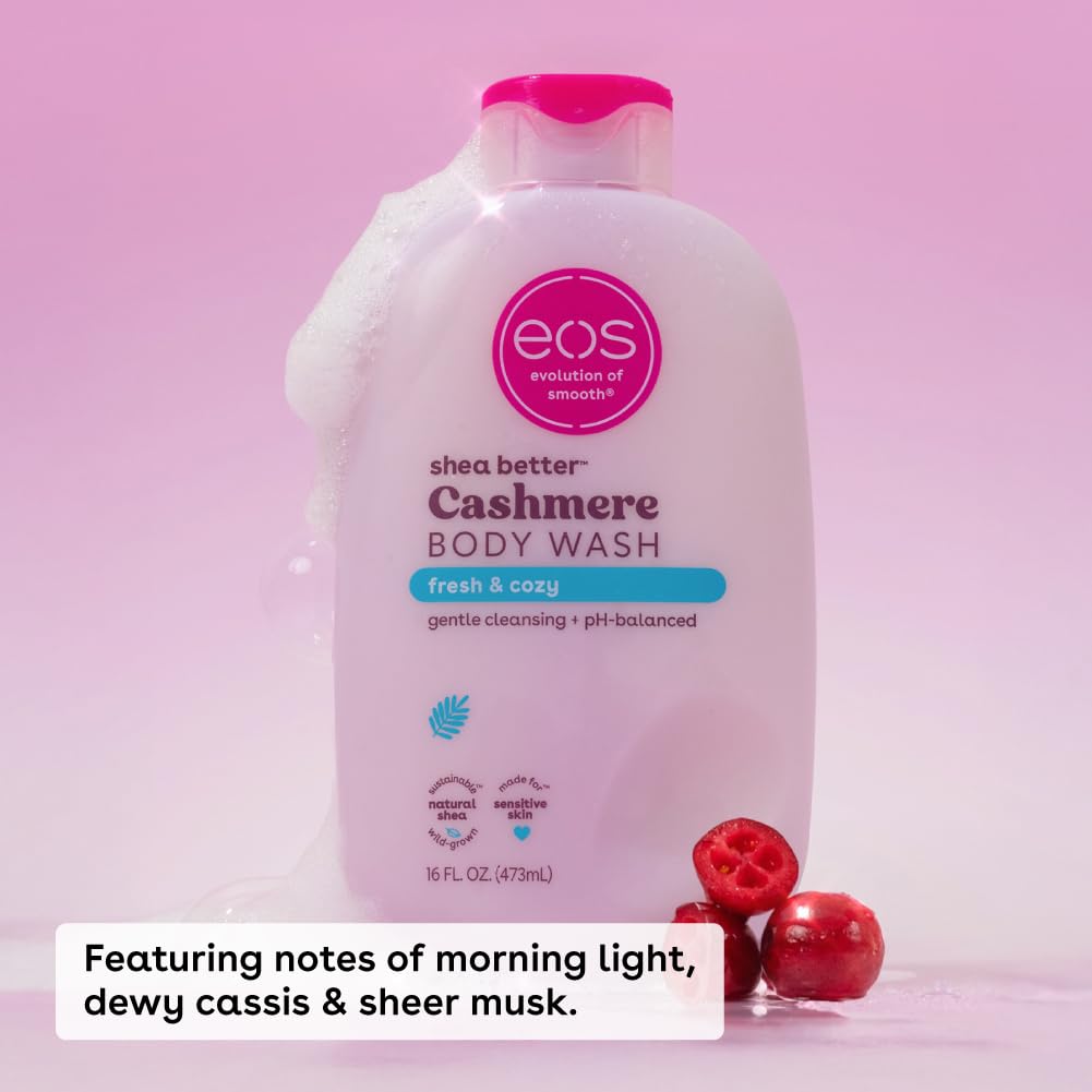 eos Shea Better Cashmere Body Wash, Fresh & Cozy, Moisturizing, pH Balanced Body Wash, Creamy Gel Formula, Paraben & Phthalate Free, Sensitive Skin, 16 fl oz