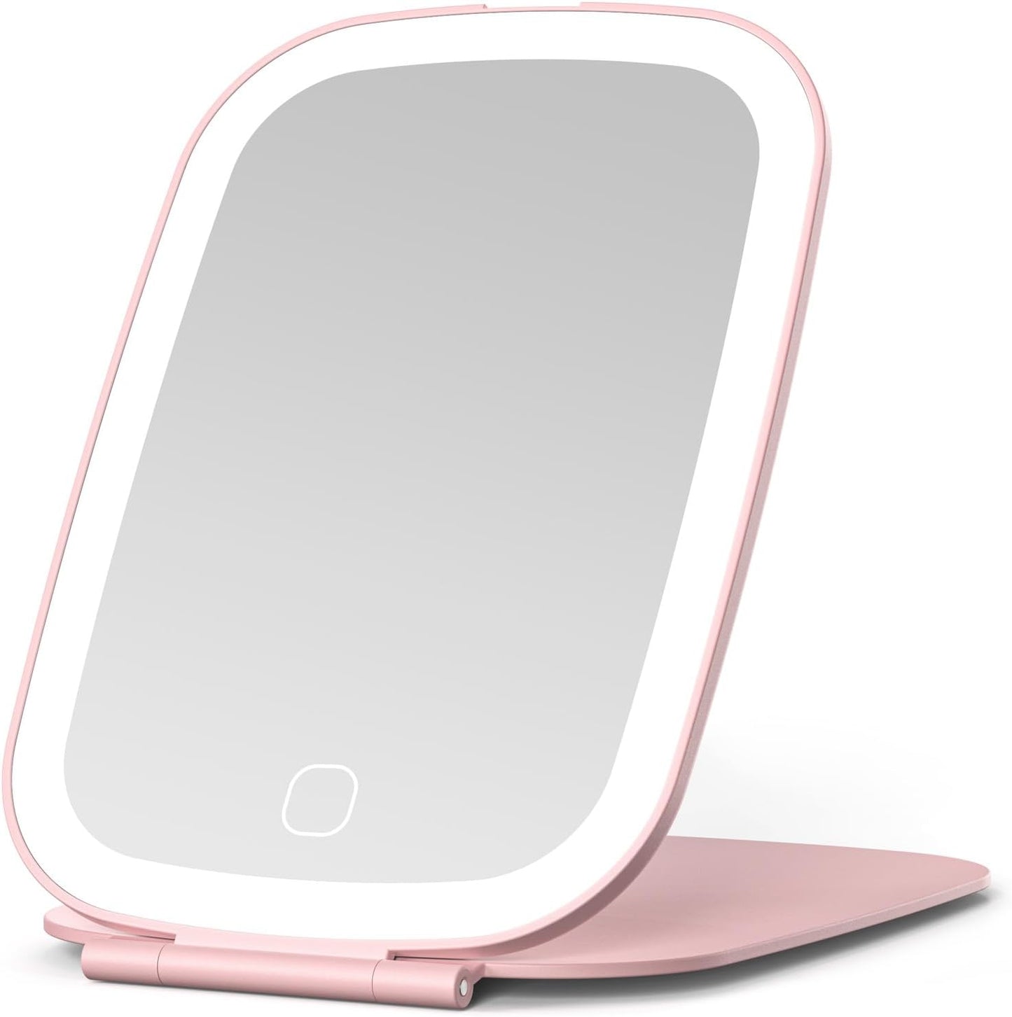 Travel Mirror with Light, Rechargeable Foldable Portable Mirror, 3 Color Lighting, 7.5 inch, Pink
