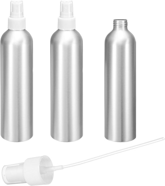 HARFINGTON 3pcs Aluminum Fine Mist Spray Bottles 300ml/10oz Metal Small Liquid Alcohol Refillable Travel Container with White Plastic Nozzle Cap for Perfume Skincare Cosmetic Storage Bottle