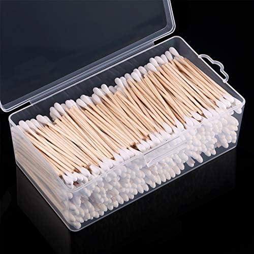 Norme 500 Pcs 3 Inch Gun Cleaning Swabs Long Cotton Swabs in Storage Box Long Round Tip with Wooden Handle Buds for Makeup Baby Pet Care