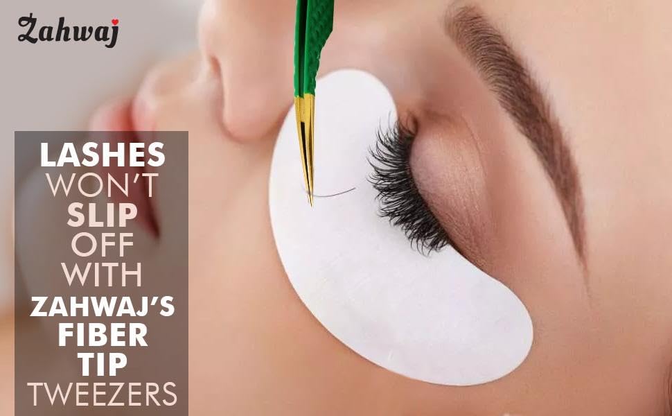 Lash Tweezers - Set of 5 Diamond Grip Eyelash Tweezers - Stainless Steel Professional Fiber Tip Lash Tweezer for Eyelash Extensions (Multicolor)