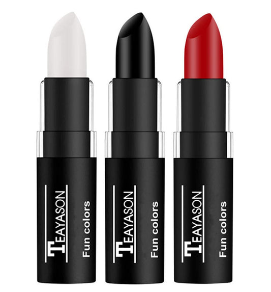 Go Ho 3 PCS Makeup Clown White Cream-Blendable Stick-Eye Black Sticks Face Body Paint Professional Halloween SFX Makeup,Safe Facepaint Nose&Lip Smacking for Sports Festival Make up(White+Black+Red)