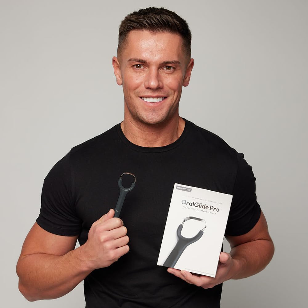 Venneir® Tongue Scraper with Travel Case, Oral Glide Pro–Bad Breath Treatment, Medical-Grade Stainless Steel– for Adults & Kids. 100% Rustproof, Sleek & Effective Design (Midnight Grey)