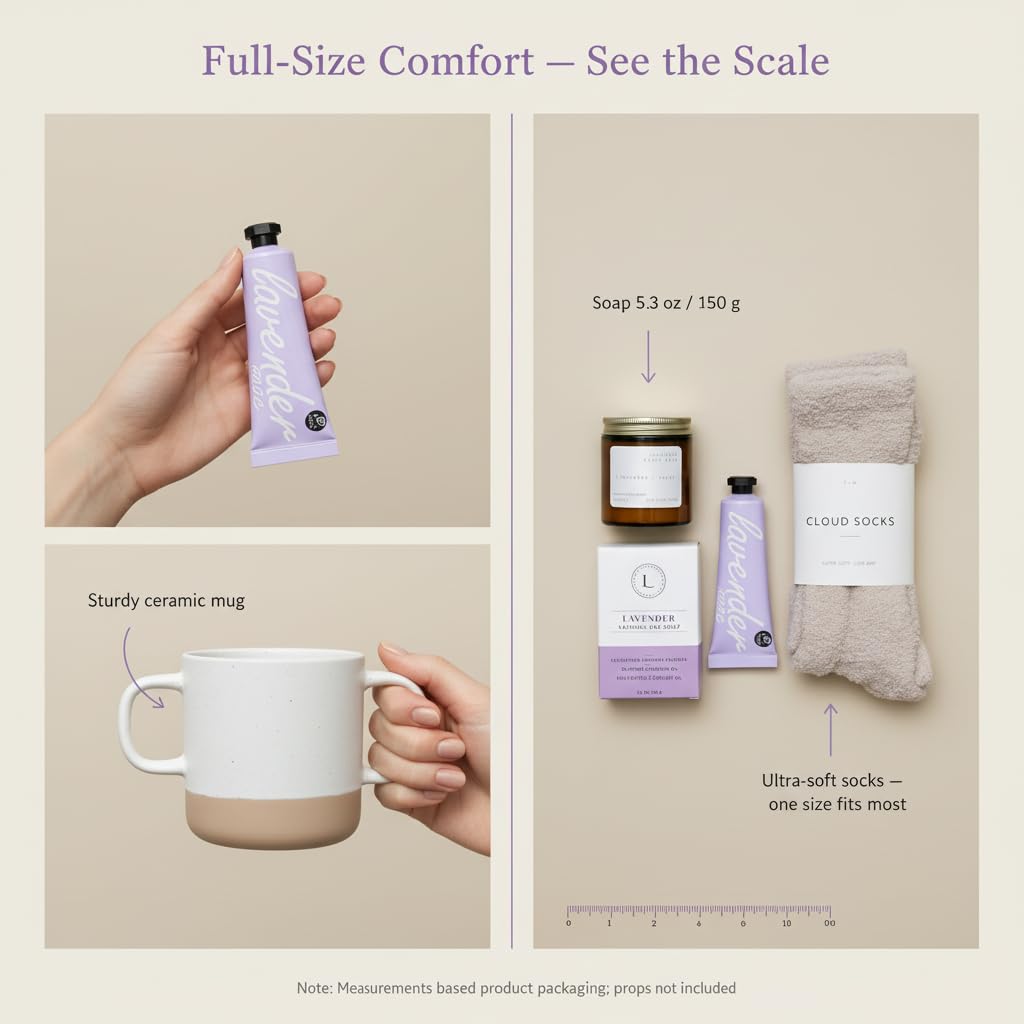 Unboxme Luxury Lavender Spa Gift Set – Relaxation Gift Basket & Care Package for Women with Candle, Bath Bomb, Soap, Cozy Socks, Mug & Tea – Get Well Soon, Sympathy, Birthday Self-Care Gift