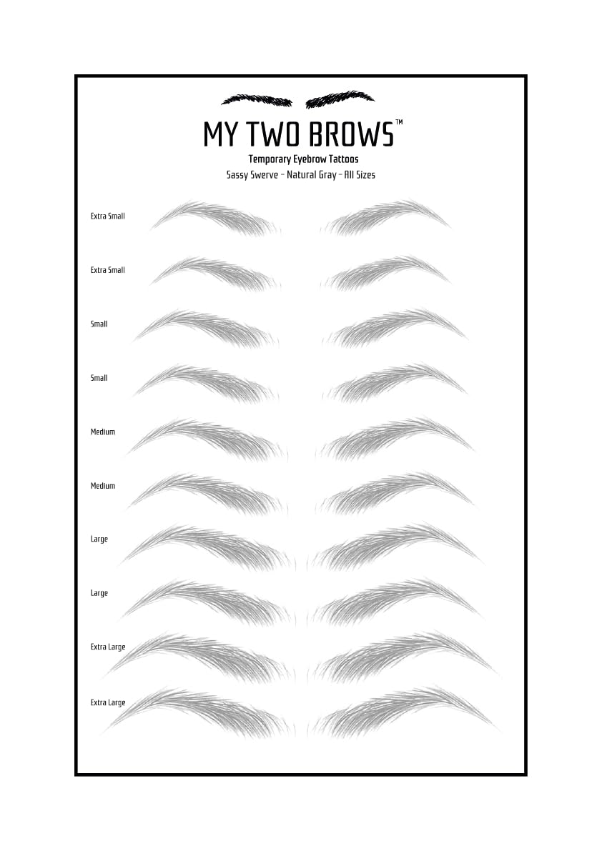 (10 pairs) Natural Gray Temporary Eyebrow Tattoo - Large Size - Waterproof & Smudgeproof - Sassy Swerve Style Eyebrow Stickers - Sheet Lasts up to 30 Days - Won't Work on Existing Brows
