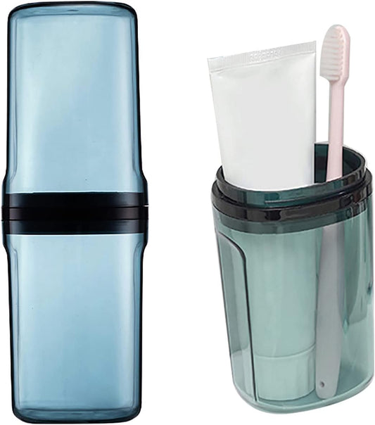 Travel Toileting Cup, Transparent Mouthwash Cup, Portable Toothbrush Case with Cover, Bathroom Toiletries Toothpaste Toothbrush Storage Box for Travel Camping Home School Business Trip