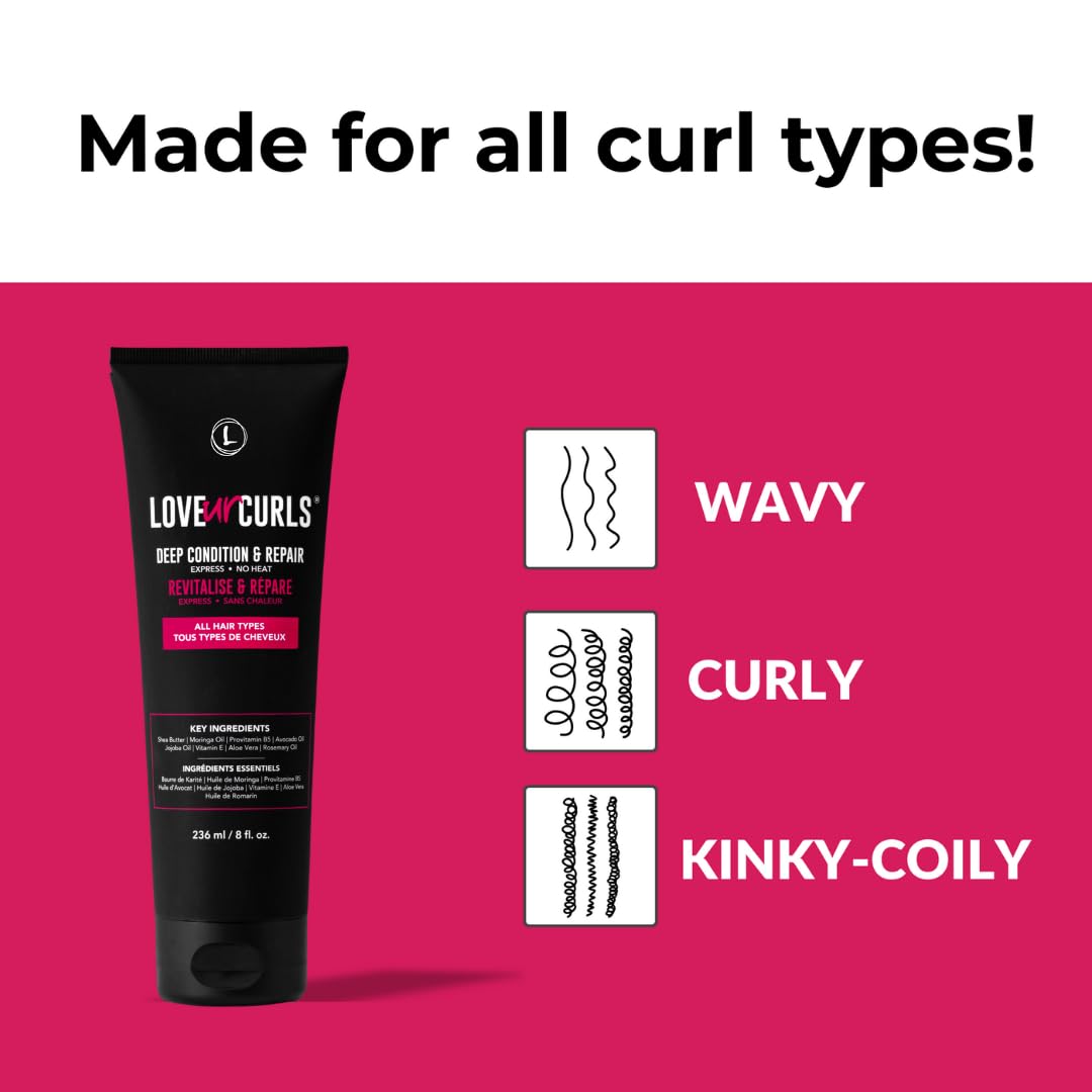 Love Ur Curls - Deep Conditioner & Repair, Moisturizing Treatment, Repairs Dry, Damaged Hair, for all Hair Types, Vegan, 236mL