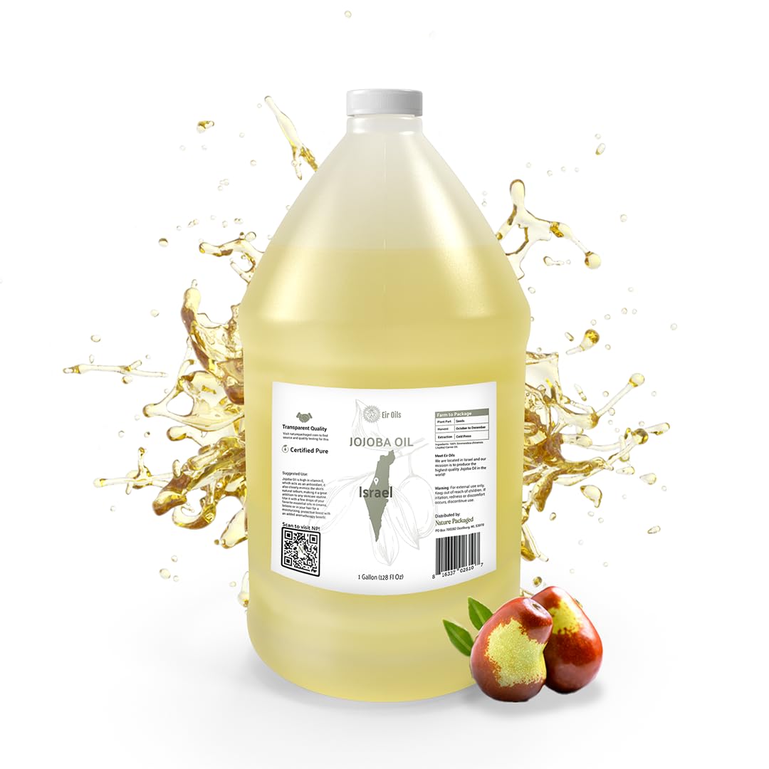 Jojoba Oil - Direct from EIR Oils' Farm in Israel - 100% Pure Carrier Oil for Hair, Face, and Skin - Hand-Picked, Cold-Pressed Carrier Oil (1 Gallon)