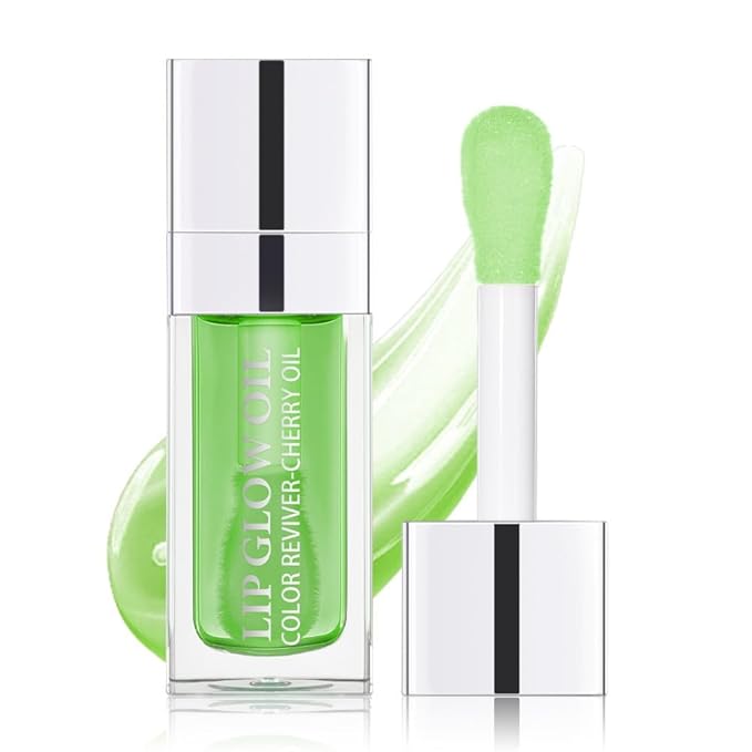 Hydrating Lip Glow Oil, Moisturizing Lip Glow Oil, Nourishing Glossy Transparent Lip Oil, Plumping Lip Oil, Lip Balm, Non-sticky Tinted Toot Lip Balm for Lip Care (GREEN APPLE) 0.2 OZ