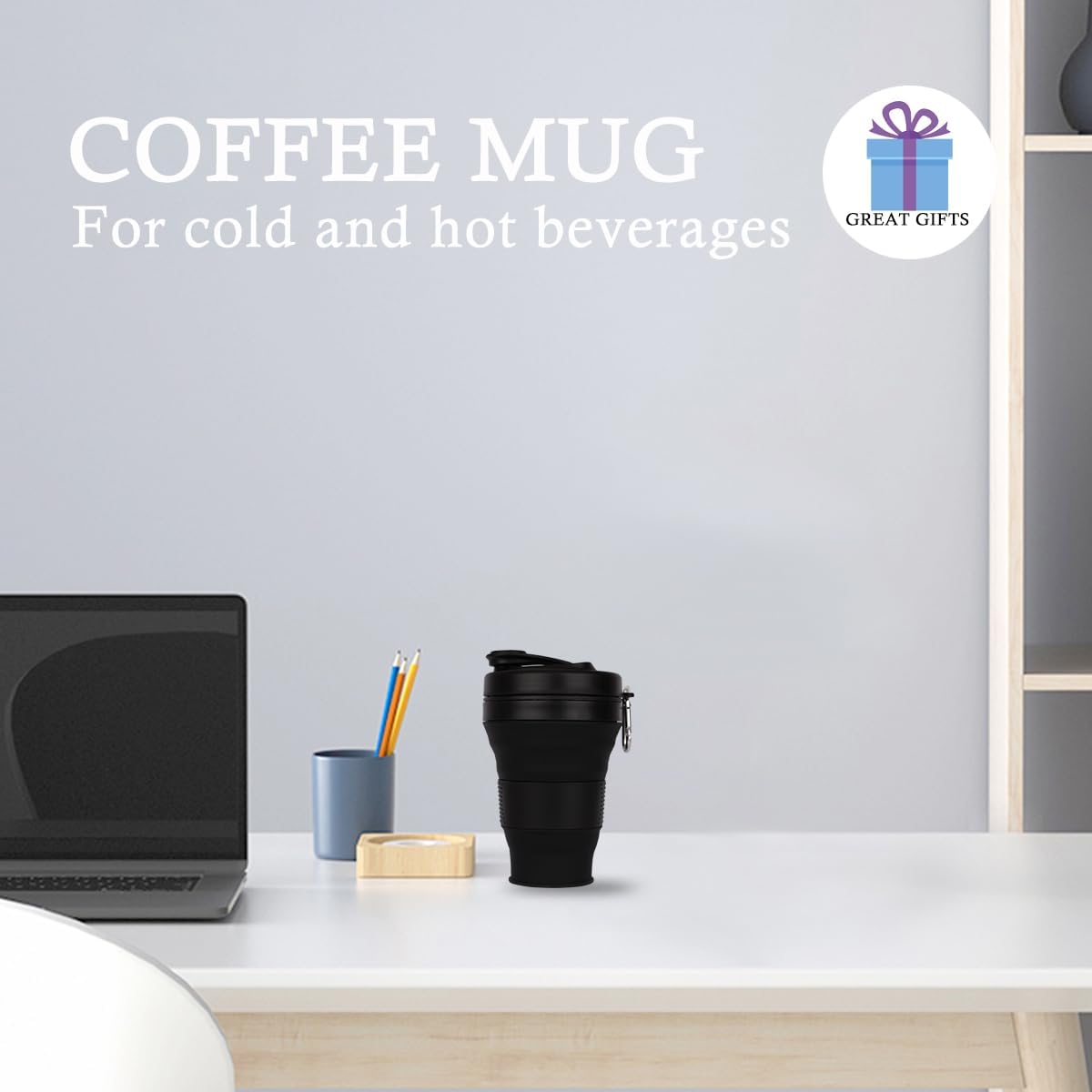 Silicone Coffee Cup with Straw lid Collapsible Cups for Traveling 20oz Lightweight Folding Water Mug for Picnic Hicking Camping Climbing (Black)