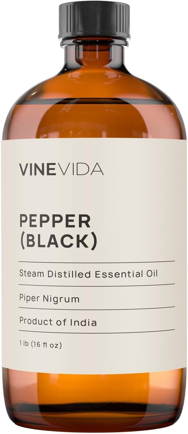 VINEVIDA Black Pepper Essential Oil 16 oz - Undiluted Oil - DIY Candle Scents - Bulk Oil for Soap Making - Safe for Skin