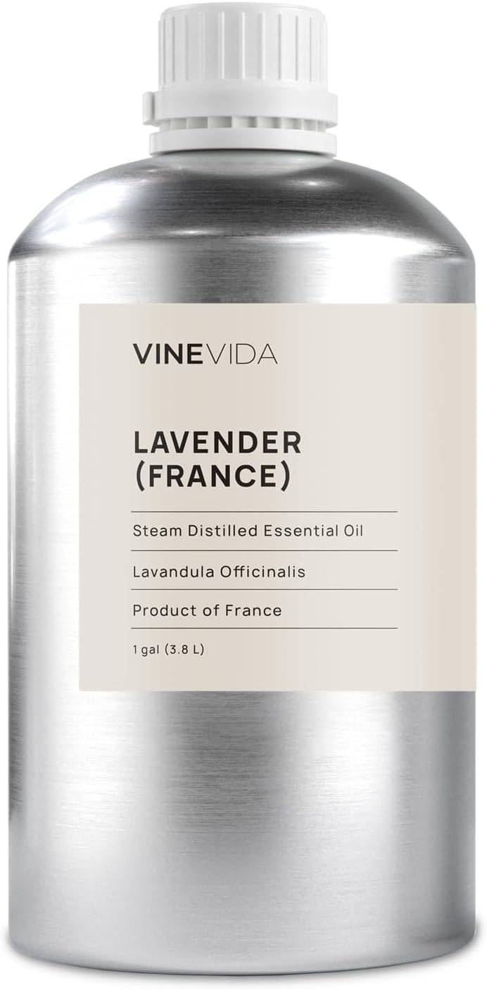 VINEVIDA Lavender France Essential Oil - Gallon Lavender Oil Undiluted - Bulk Gallon Essential Oil for Soap Making Safe for Skin - DIY Candle Scents for Candlemaking Scents - 8 lbs Lavender Oil