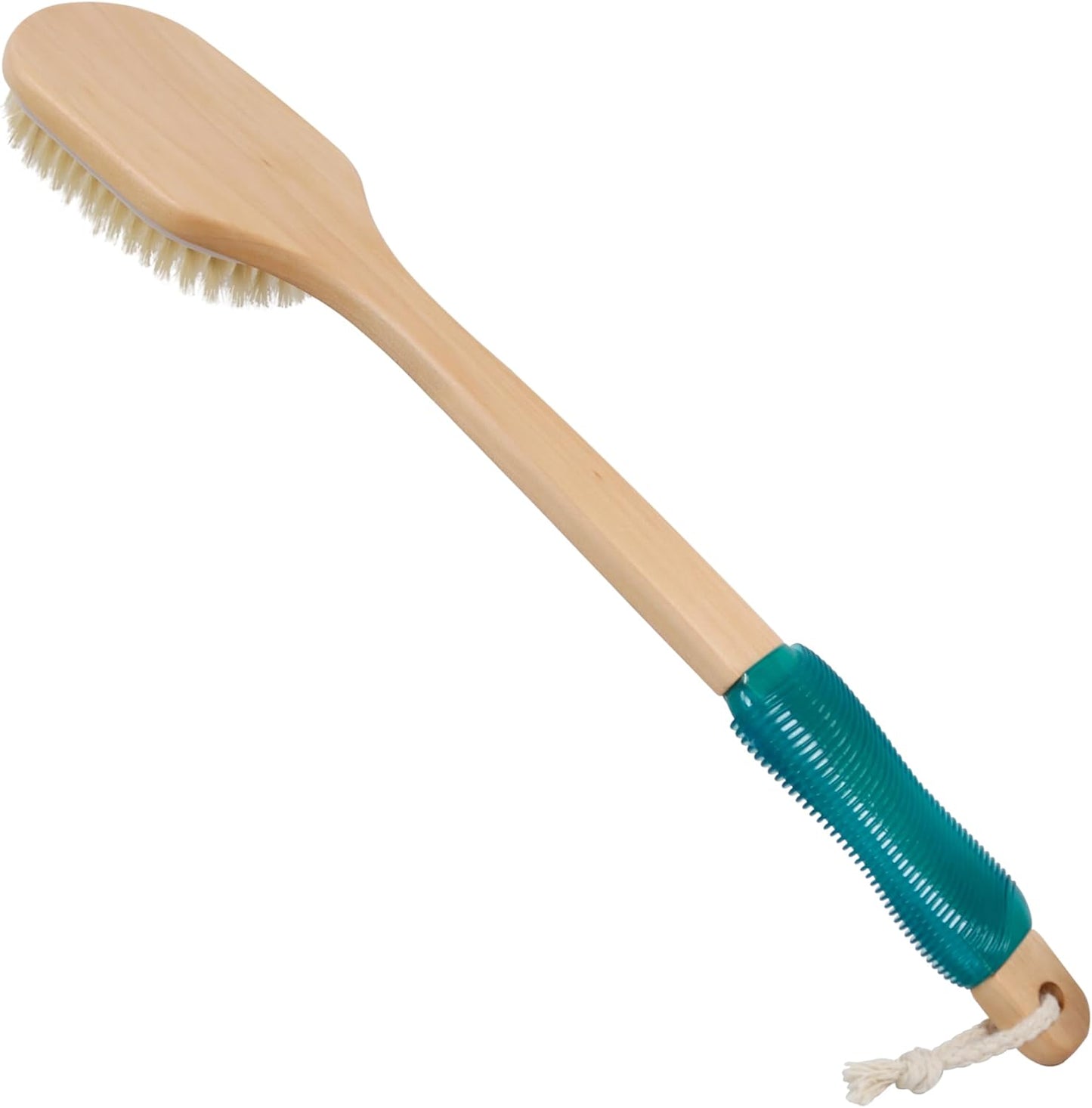 OWIIZI Back Scrubber for Shower,Stiff Boar Bristles Wooden Curved Long Handle Antiskid Body Bath Brush for Back Use Wet or Dry,Deep Cleanse Large Surface Back Scrub Brush