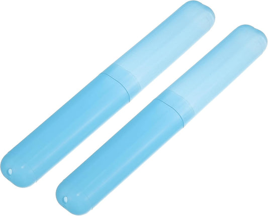 VOCOSTE 2 Pcs Toothbrush Travel Case, Plastic, Lightweight, Blue, 7.48"x1.06"
