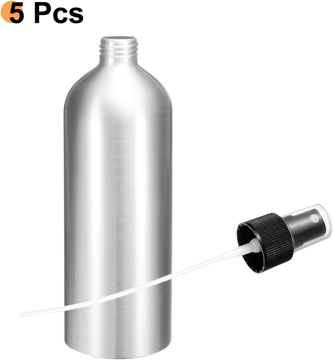 HARFINGTON 5pcs Aluminum Fine Mist Spray Bottles 500ml/16oz Metal Small Liquid Alcohol Refillable Travel Container with Black Plastic Nozzle Cap for Perfume Skincare Cosmetic Storage Bottle