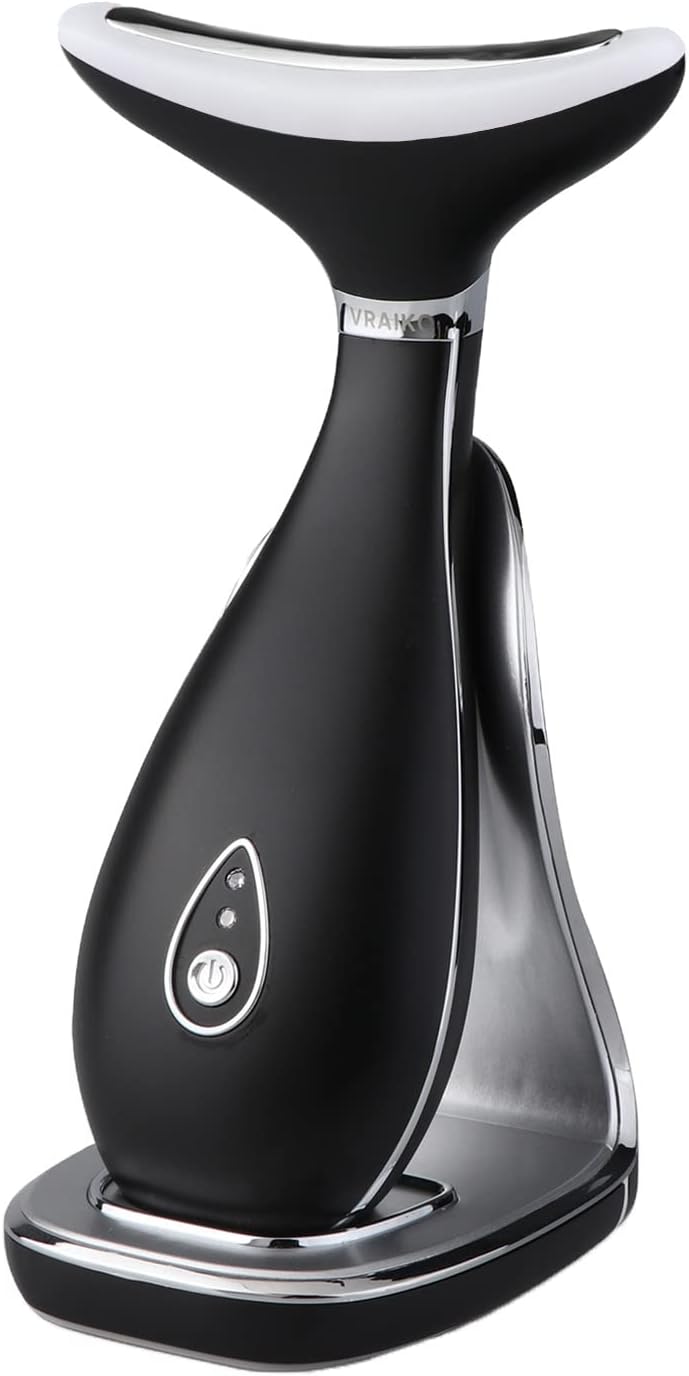 Lily Neck Face Massager, Face Sculpting Tool, Skin Rejuvenation Device with Thermal, Triple Action LED and Vibration, for Anti-Aging, Lifting and Tightening Sagging Skin (Frosted Black)