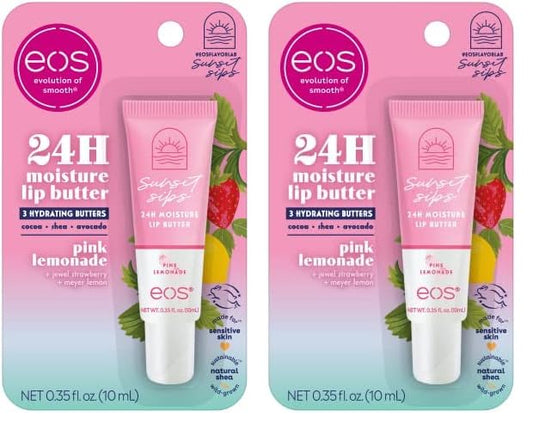 eos Sunset Sips Lip Butter Tube- Pink Lemonade, 24-Hour Moisture, Overnight Lip Mask, Lip Care Products, 0.35 fl oz (Pack of 2)