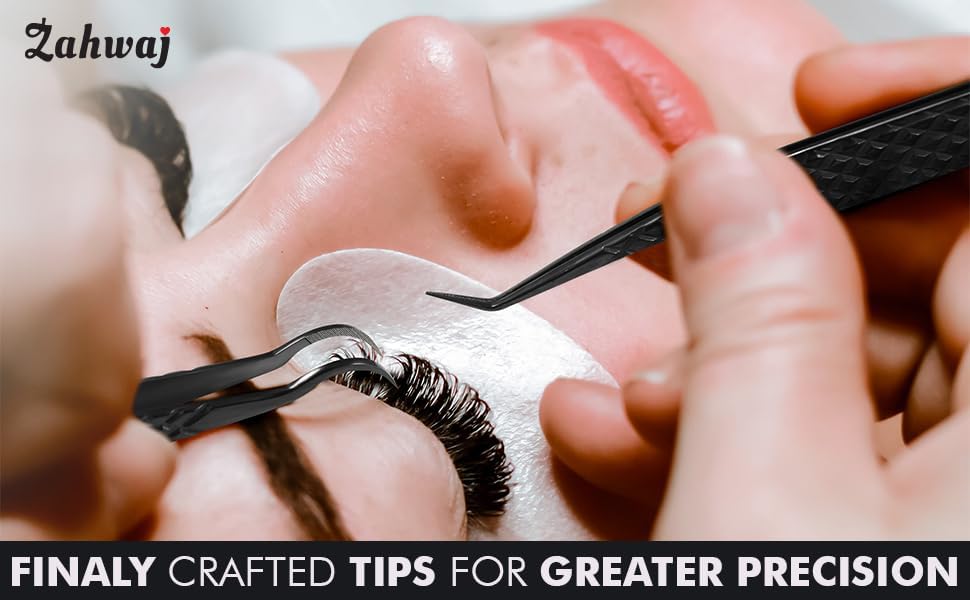 Lash Tweezers - Set of 5 Diamond Grip Eyelash Tweezers - Stainless Steel Professional Fiber Tip Lash Tweezer for Eyelash Extensions (Black)